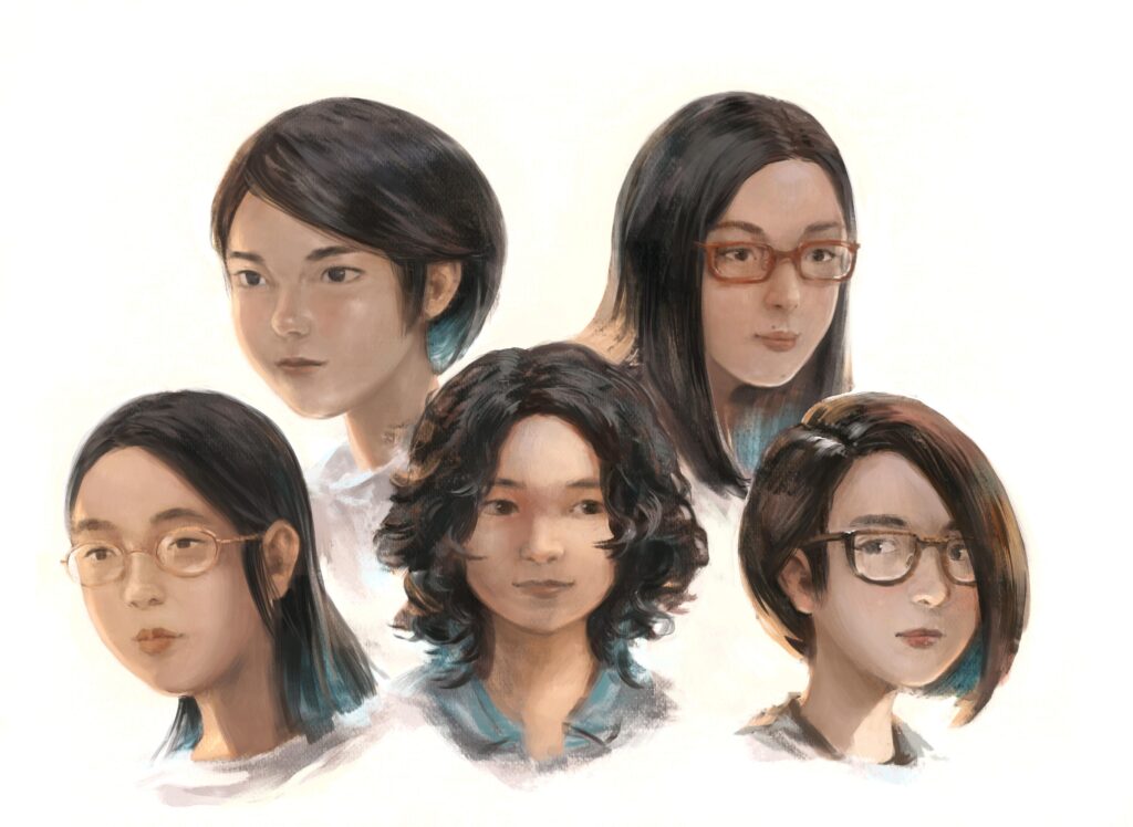 The Feminist Five - a drawing of four women with glasses on